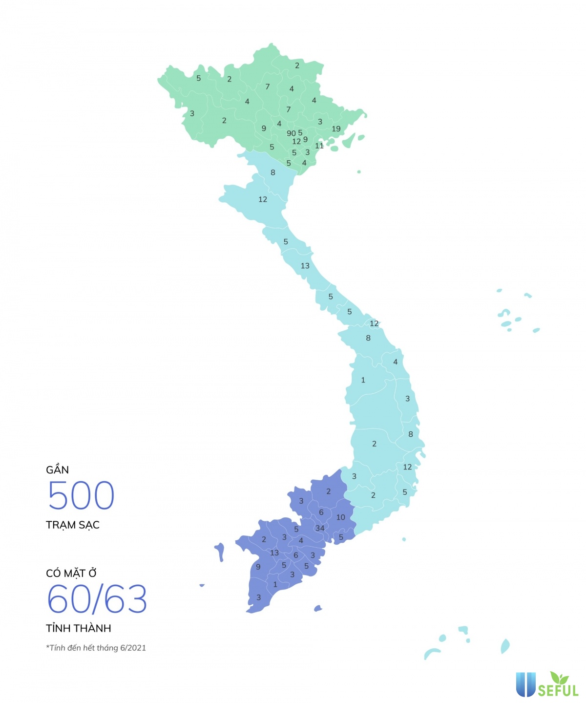Mạng lưới trạm sạc đã được lắp đặt của VinFast trên toàn quốc.